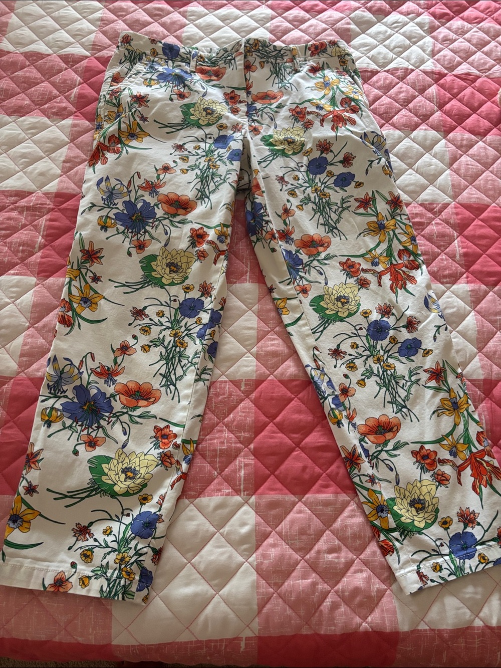 Talbots White Floral Straight-Leg Chinos